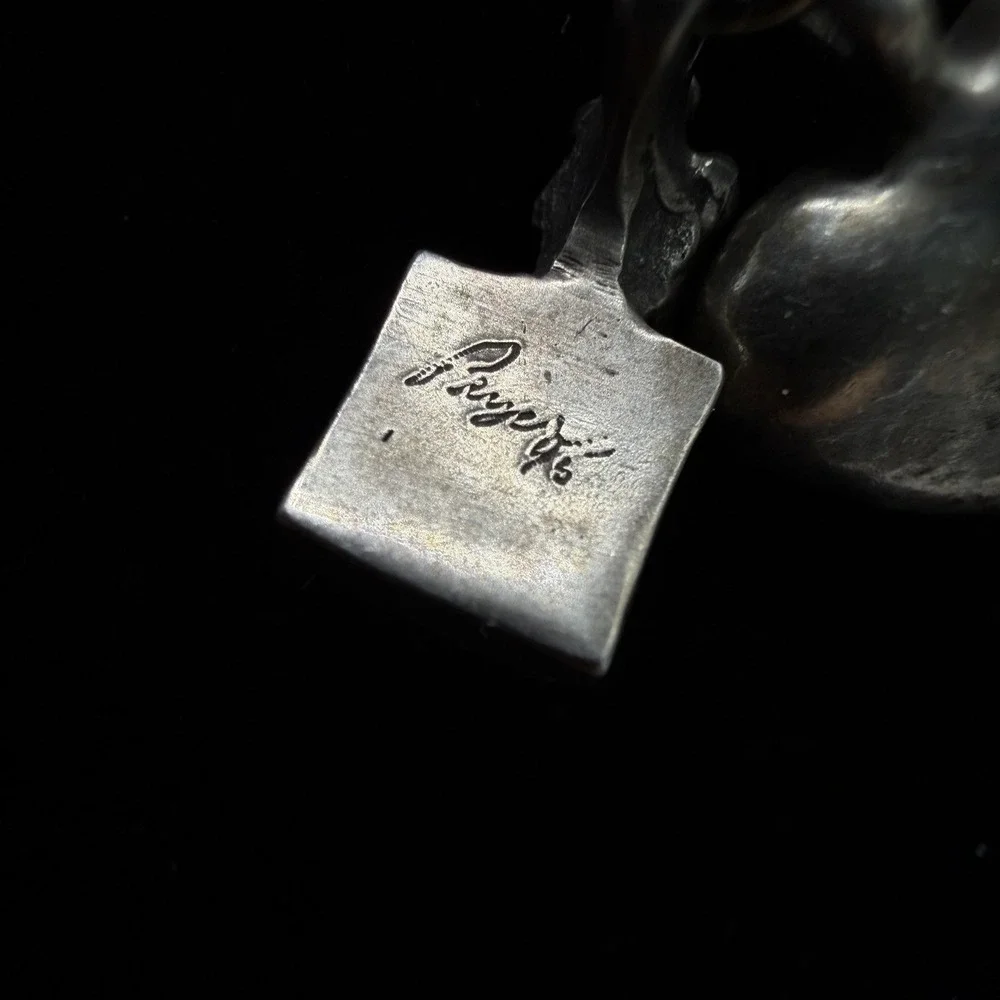 Vintage Artisan Signed Sterling Silver Pugfy Heart Photo Charm Necklace 16